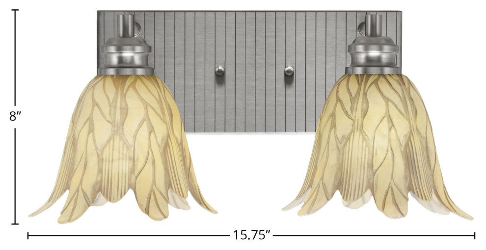 Edge 2-Light Bath Bar, Brushed Nickel Finish, 7" Vanilla Leaf Glass