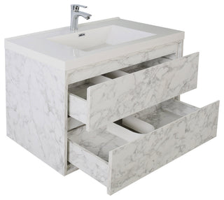 MOM Wall Mounted Vanity, Marble, 30", Single Sink, Wall Mount