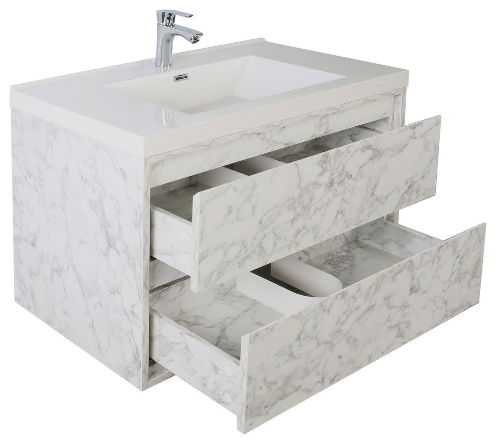 MOM Wall Mounted Vanity, Marble, 30", Single Sink, Wall Mount
