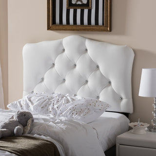 Rita White Faux Leather Button-Tufted Scalloped Twin Size Headboard