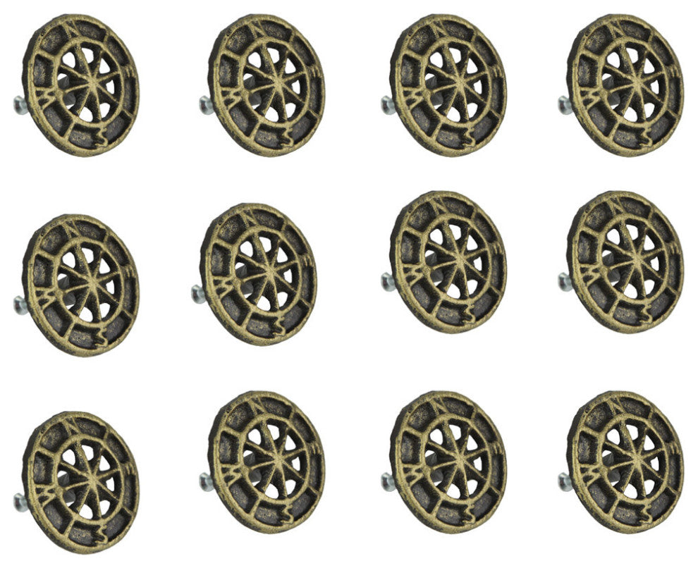 Set of 12 Bronze Cast Iron Cabinet Hardware Knob Compass Rose Drawer Pull Handl