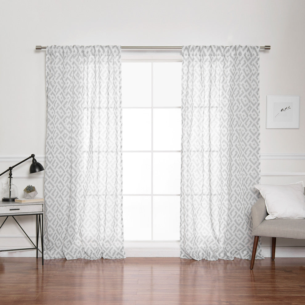 Faux Linen Geo Lattice Curtains, Gray, 52"x84"