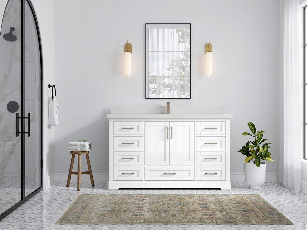 Boston 60 Single Bathroom Vanity in White 2" Carrara Quartz