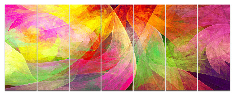 Spectacular Multi Color Pattern, Floral Canvas Art Print, 83"x32", 7 Panels
