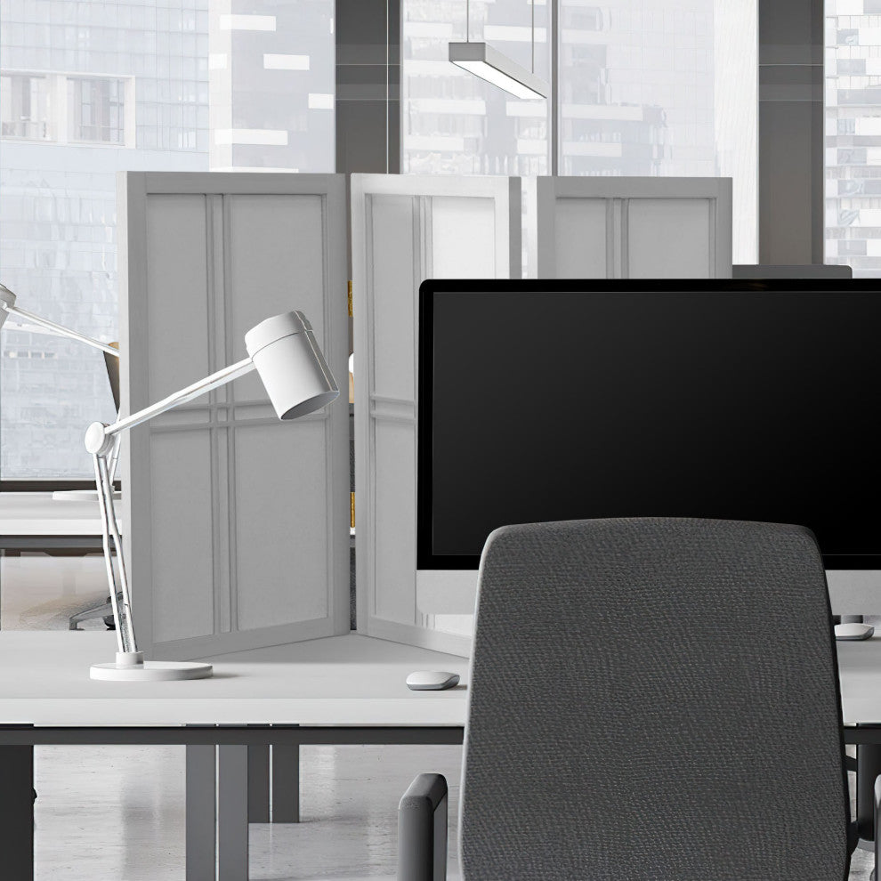 2' Tall Desktop Double Cross Shoji Screen, White, 3 Panels