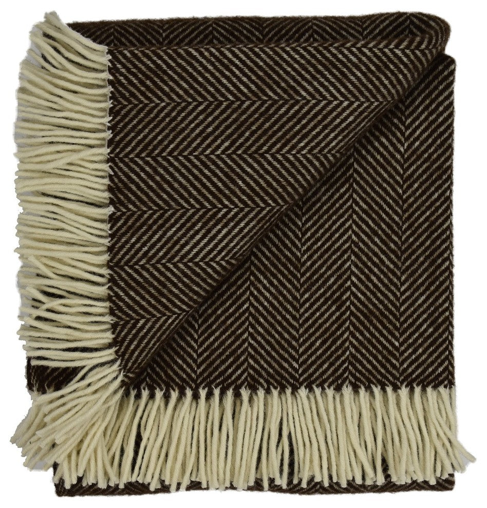 Highland Tweed Herringbone Pure New Wool Throw, Vanilla Bean