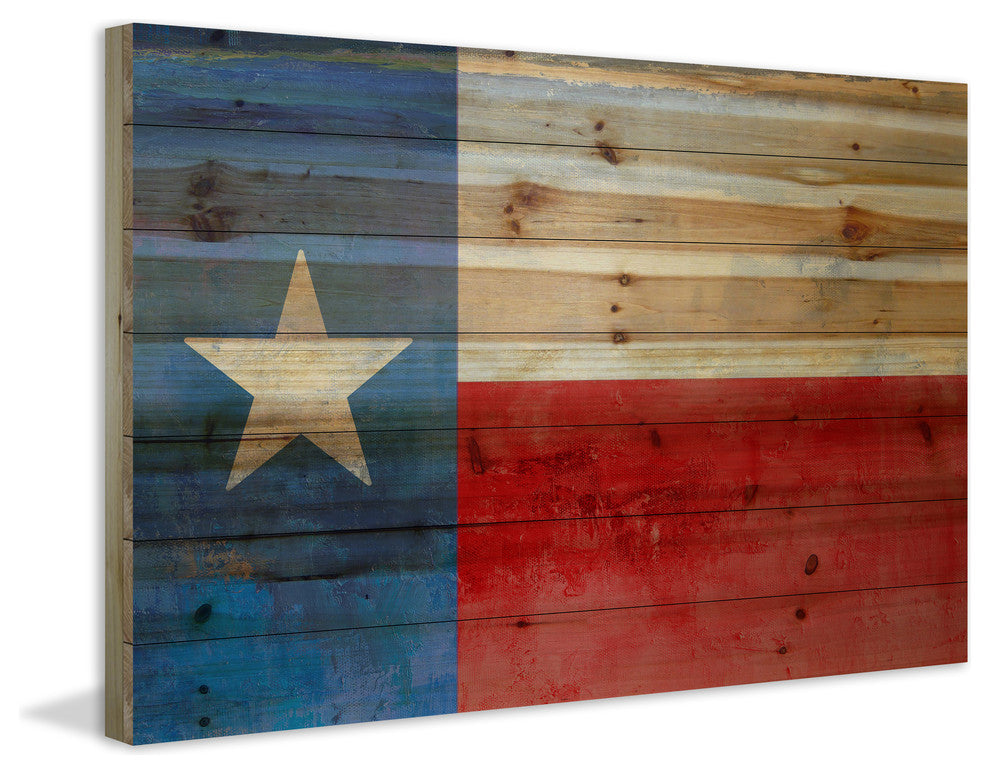 "Texas Red and Blue" Painting Print on Natural Pine Wood, 36x24