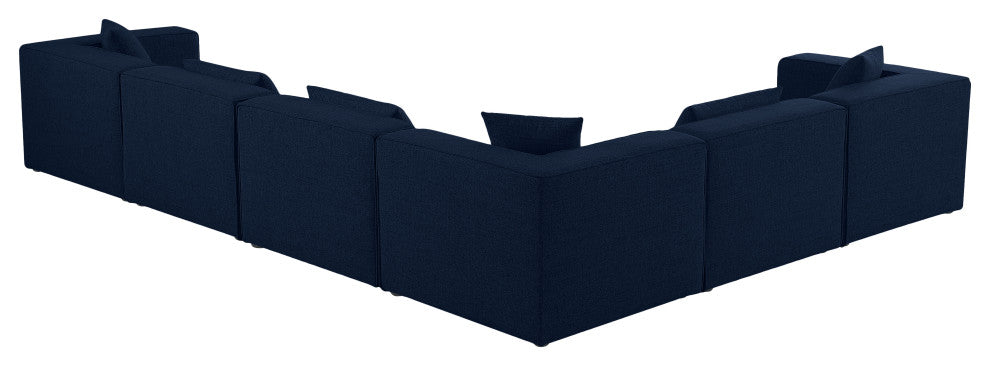 Cube Upholstered Modular Sectional, Navy, 6-Piece: 3 Armless Chair, 3 Corner Chair, Linen Texured Fabric