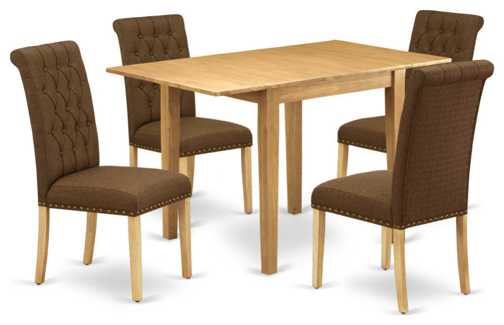 Dining Set 5 Pc 4 Parson Chairs, Dining Table Oak Finish Hardwood Brown Color