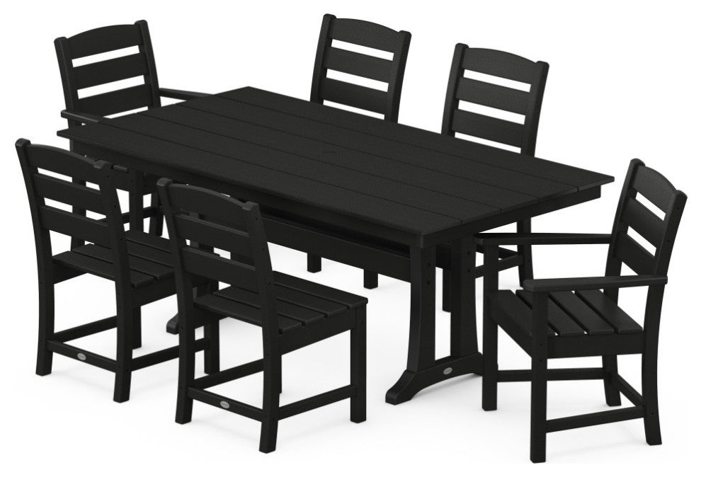 Lakeside 7-Piece Farmhouse Trestle Dining Set, Black