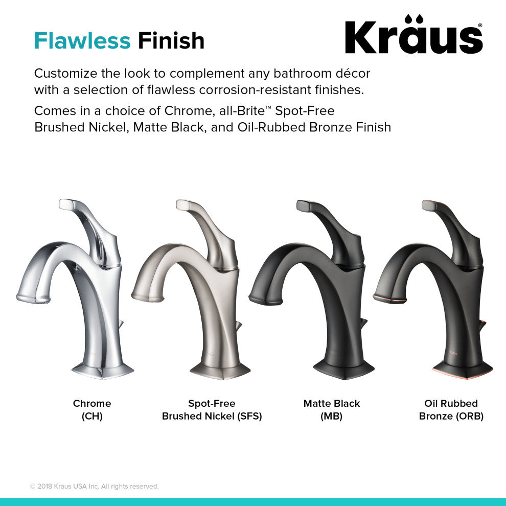 Kraus Arlo Single Handle Basin Faucet, Lift Rod Drain, Matte Black, Set of 2
