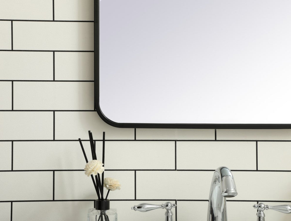 Ellis Soft Corner Metal Rectangular Mirror, Black, 20"x36"