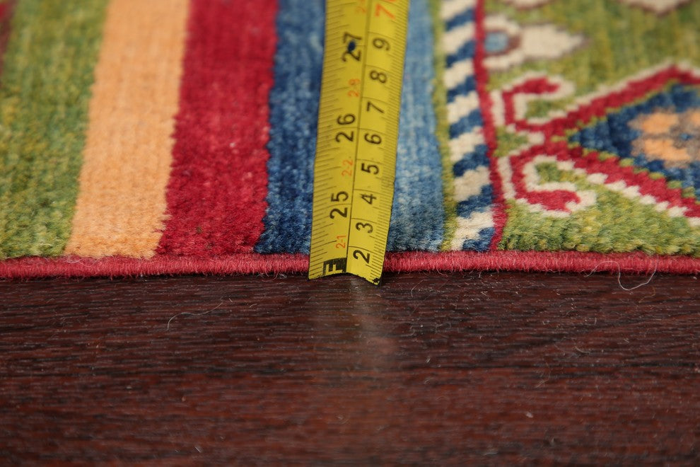 Hand-Knotted Pakistani Kazak Oriental Wool Traditional Runner Rug, 8'8"X2'8"