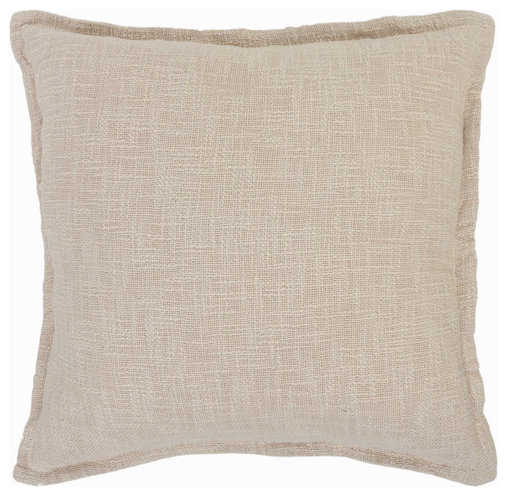 Ox Bay Handwoven Beige Solid Organic Cotton Pillow Cover, 20"x20"