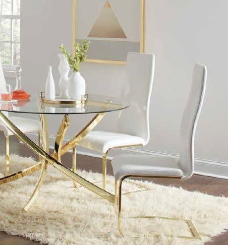 Chanel White Upholstered Dining Side Chair with Gold Brass Legs, Set of 4