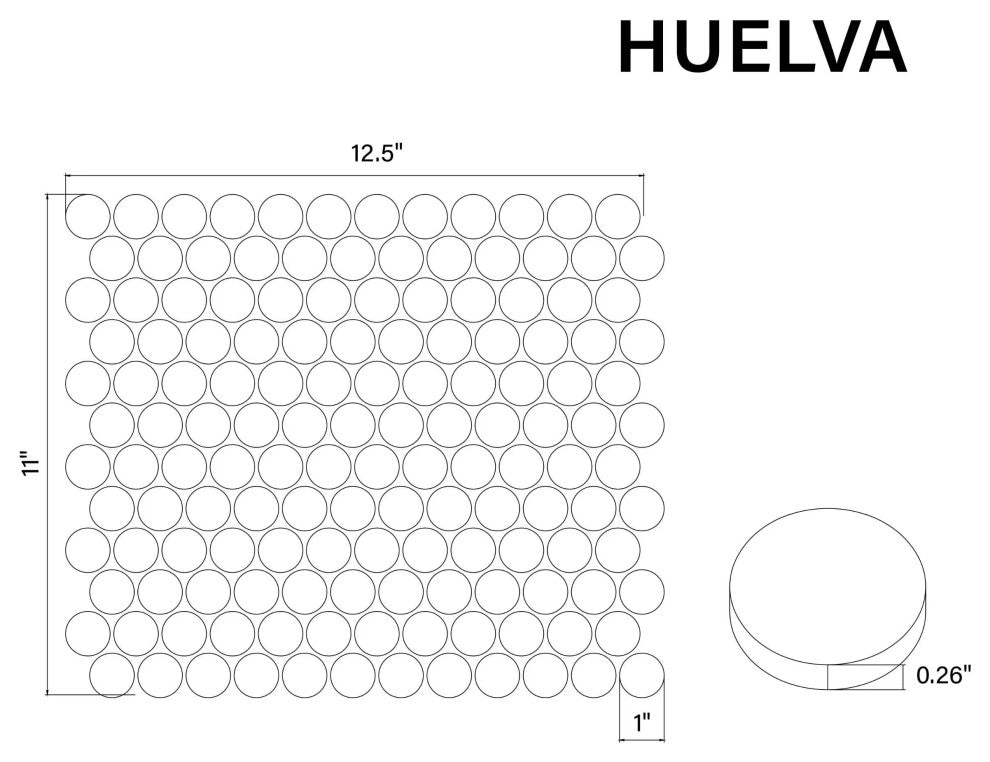 Huelva 12.68x11.02, Gray Glass Penny Mosaic Floor/Wall Tile, Box of 11