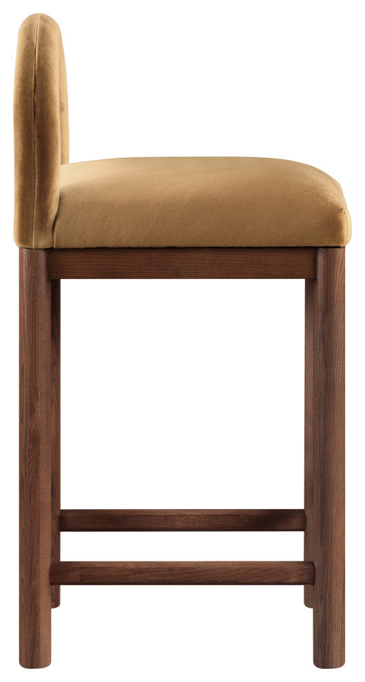 Conrad Upholstered Bar and Counter Stool, Saddle, Velvet, Brown