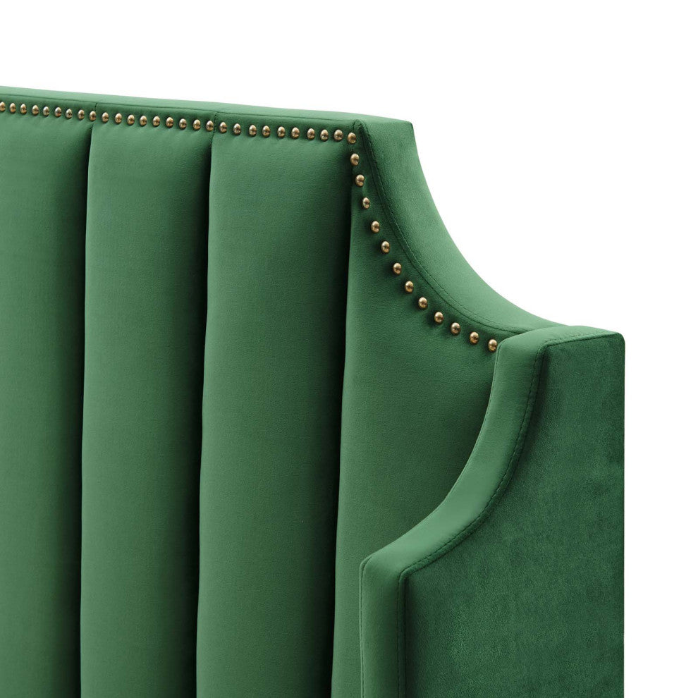 Platform Bed Frame, Queen Size, Velvet, Green, Modern Contemporary, Bedroom
