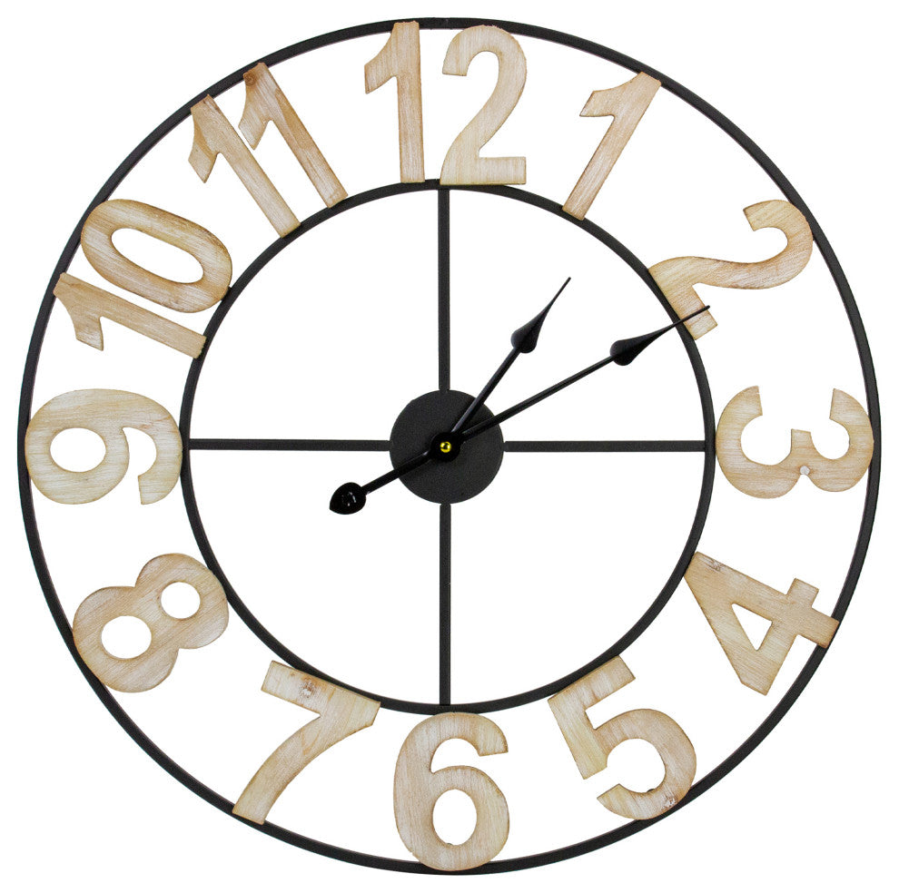 24" Metal Framed Battery Operated Round Wall Clock With Block Numbers