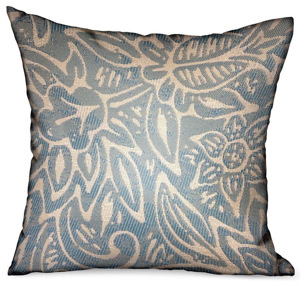 Plutus Serene Oasis Blue, Cream Floral Outdoor/Indoor Pillow, 16"x16"