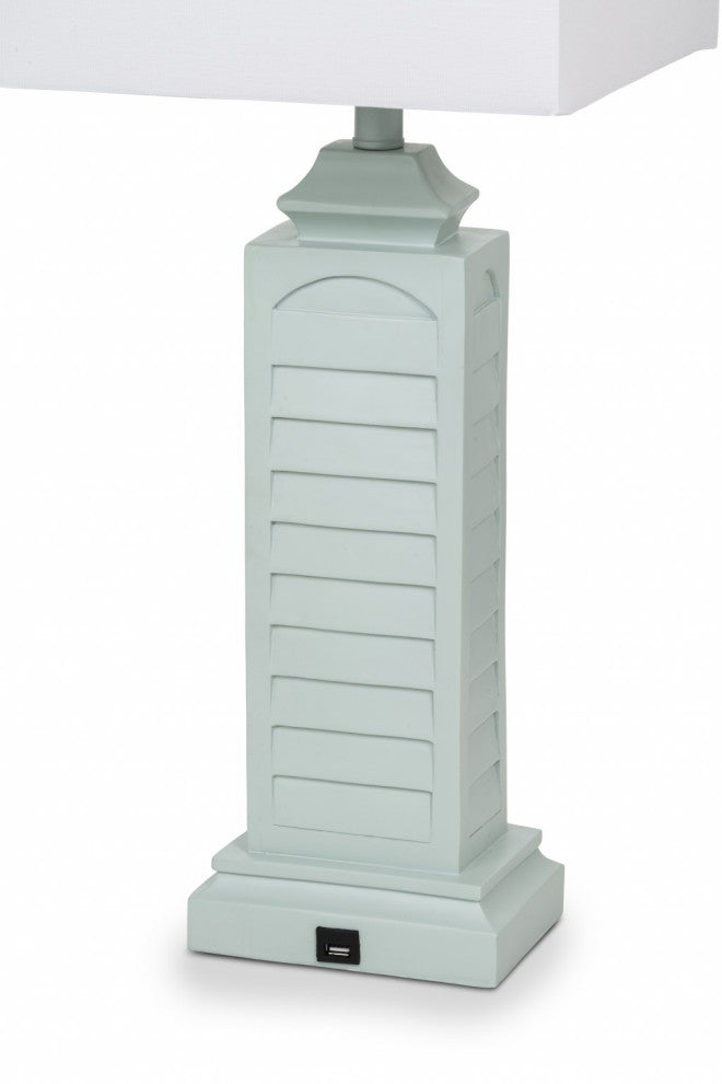 Set of 2 Light Teal Louver Base Table Lamps With USB