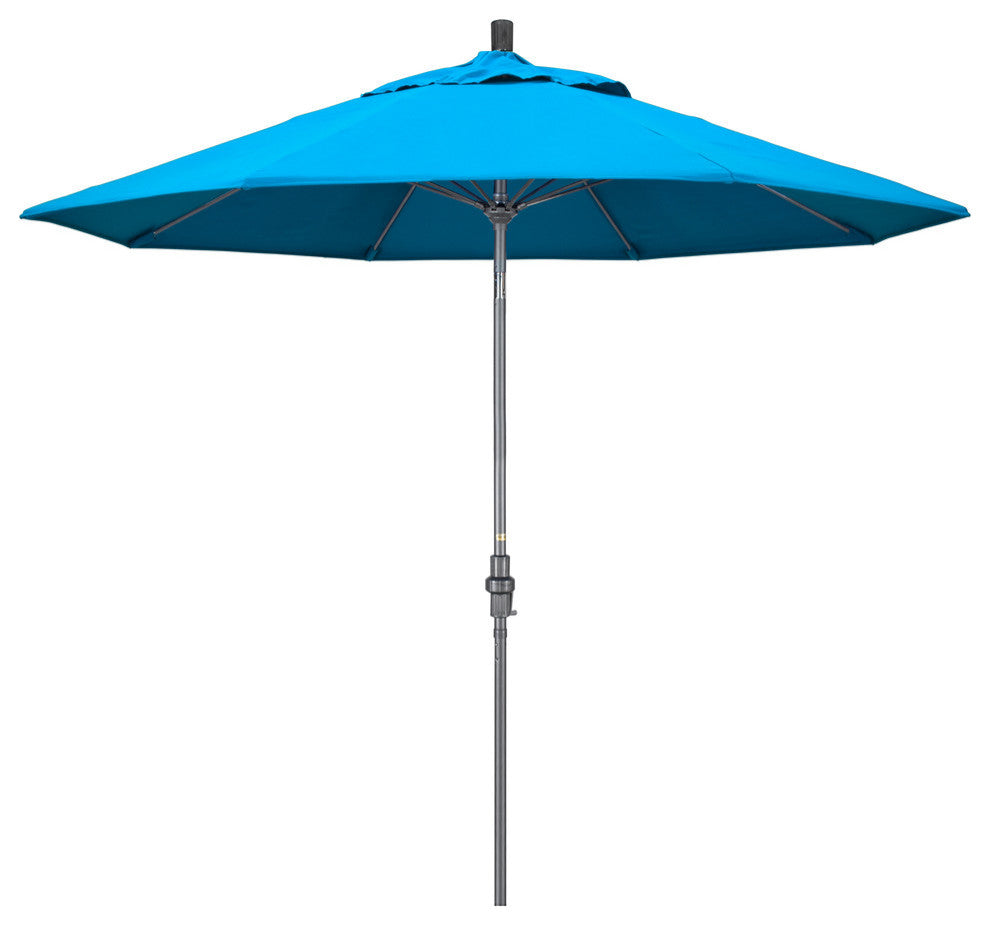 9' Grey Collar Tilt Lift Fiberglass Rib Aluminum Umbrella, Sunbrella, Canvas Cyan