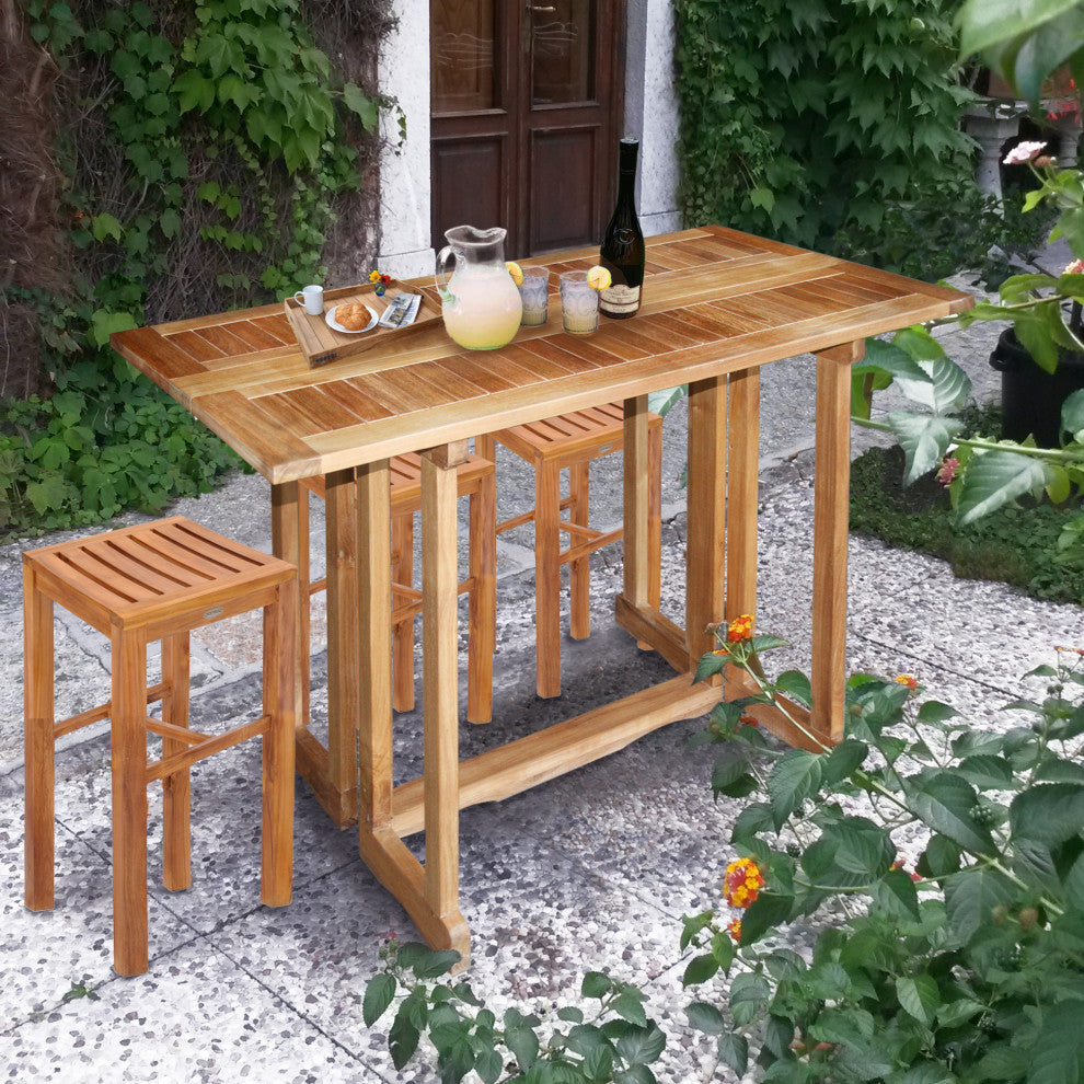 Teak Wood Hatteras Rectangular Folding Outdoor Patio Bar Table, 55"x28"