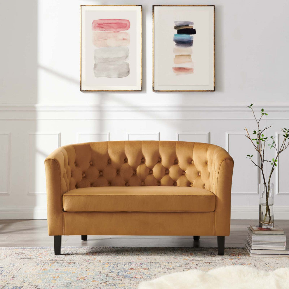 Loveseat Sofa, Velvet, Brown, Modern, Living Lounge Room Hotel Lobby Hospitality