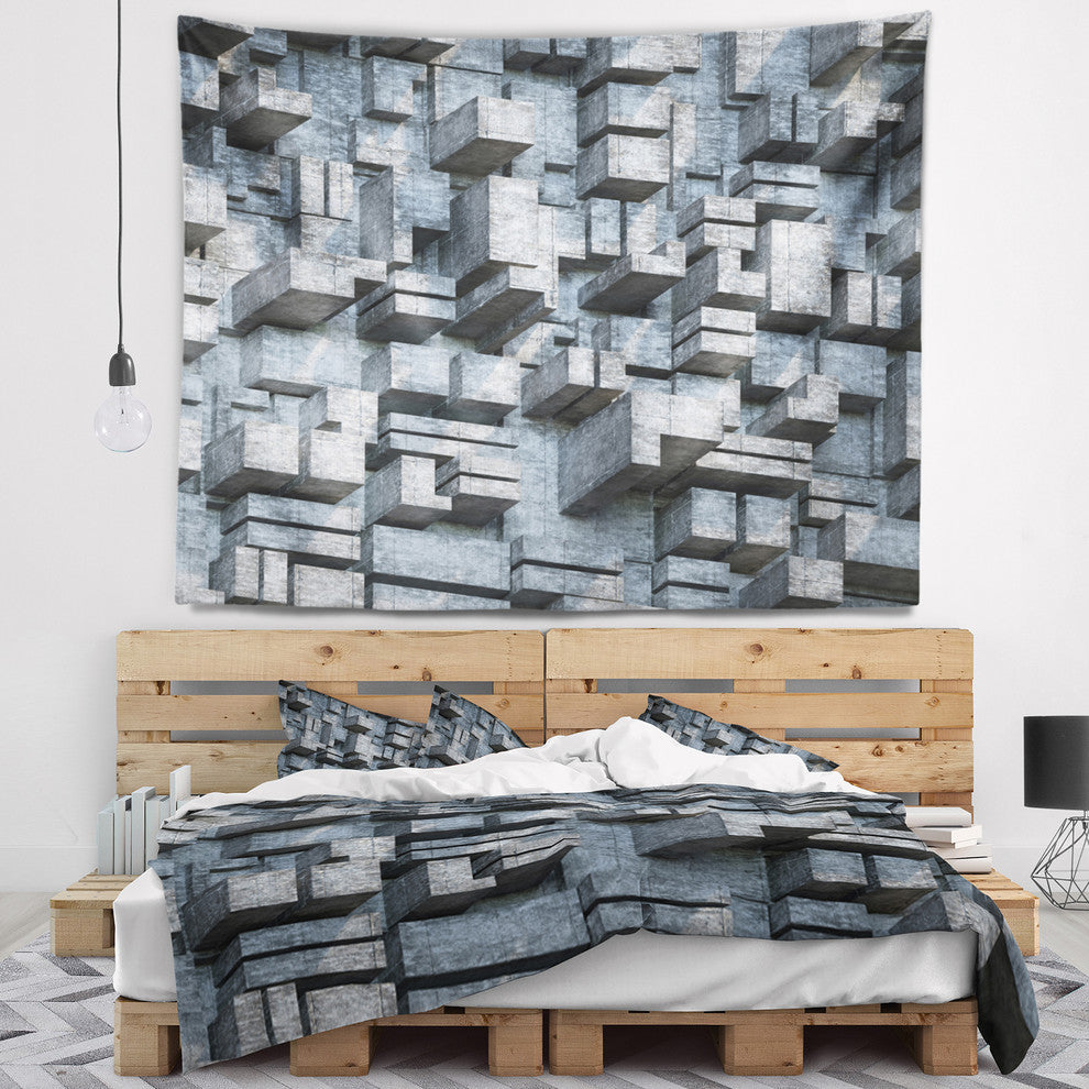 Black Abstract Geometric Background Abstract Wall Tapestry, 39"x32"