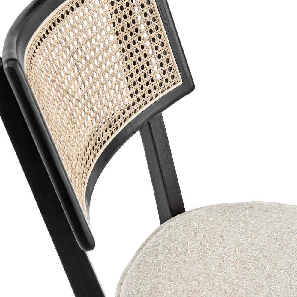 Side Dining Chair, Beige Black, Wood, Modern, Kitchen Cafe Bistro Hospitality