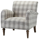 Upholstered Armchair With Checkerboard Pattern, Gray
