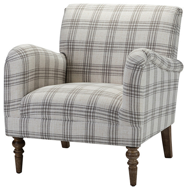 Upholstered Armchair With Checkerboard Pattern, Gray