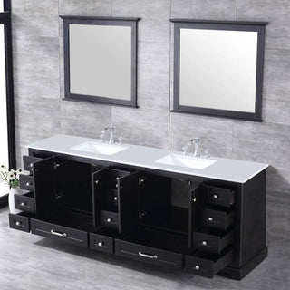 Dukes 84" Espresso Double Square Sink Vanity with Quartz Top, With Mirror