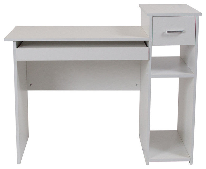 Highland Park White Computer Desk With Shelves and Drawer