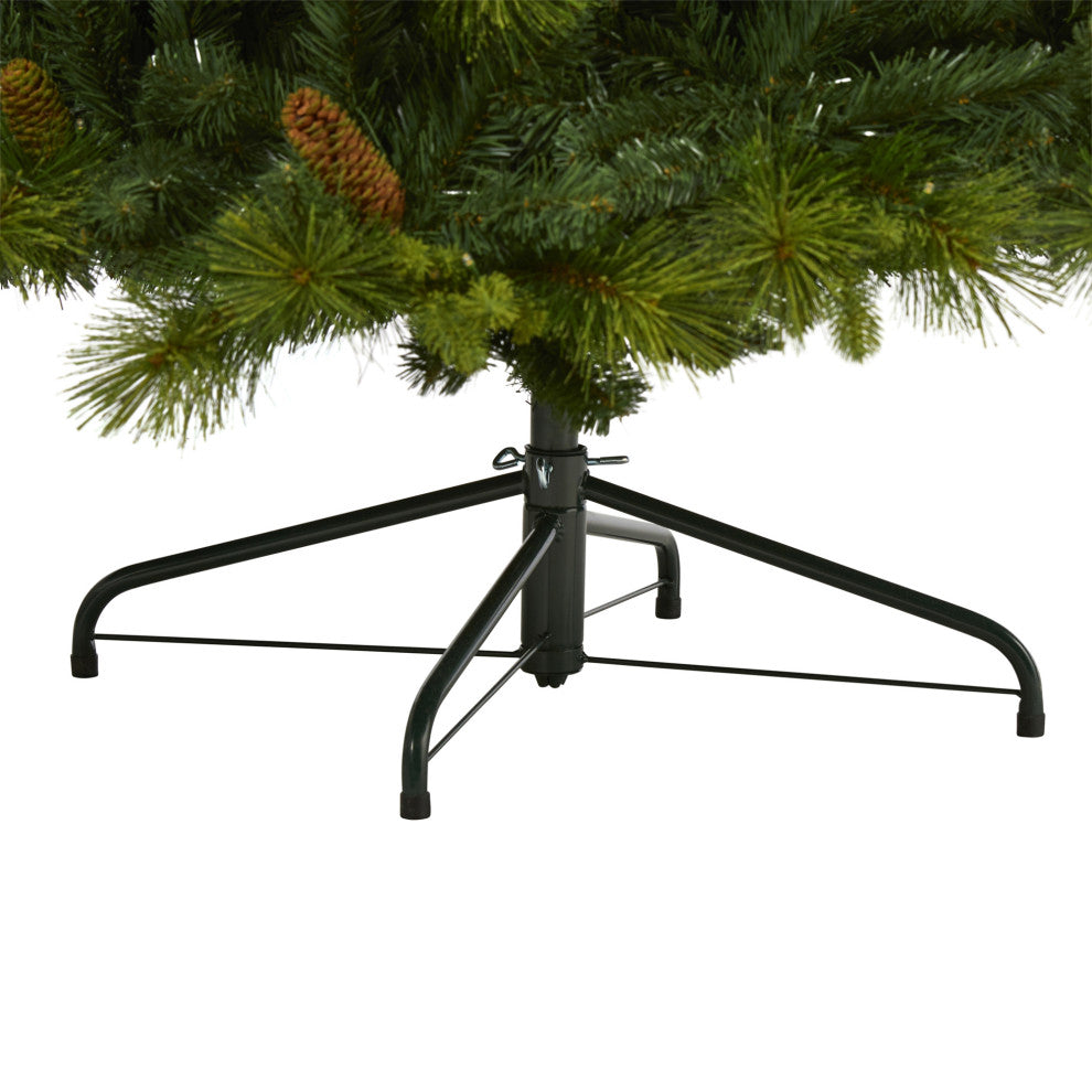 7.5' North Carolina Pine Faux Xmas Tree W/Lights, Bendable Branches & Pinecones
