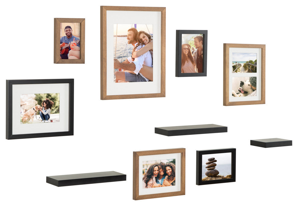Gallery Wall Frame And Shelf Kit, Rustic Brown