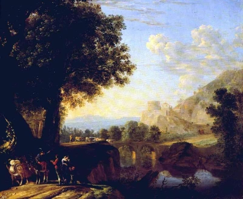 Herman Van Swanevelt Italian Landscape with Bridge and Castle Wrapped Canvas