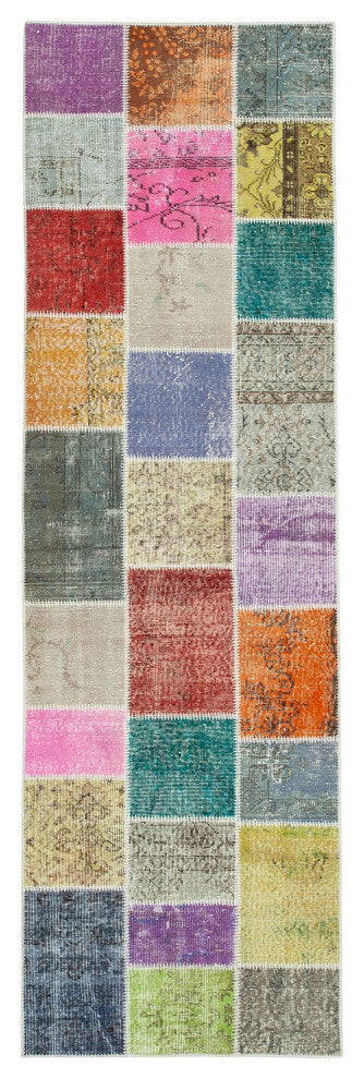 Rug N Carpet - Hand-Knotted Turkish 3' 0" x 9' 10" Vintage Patchwork Runner Rug