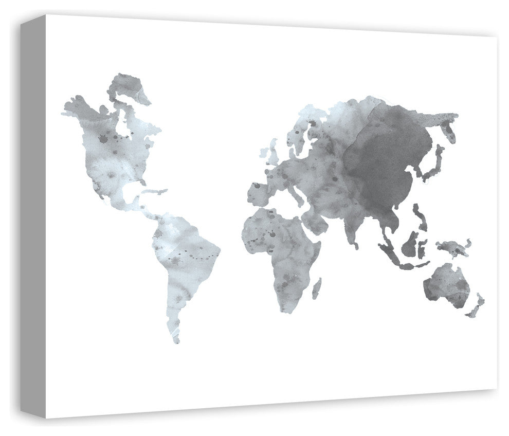 Gray World Map 16x20 Canvas Wall Art