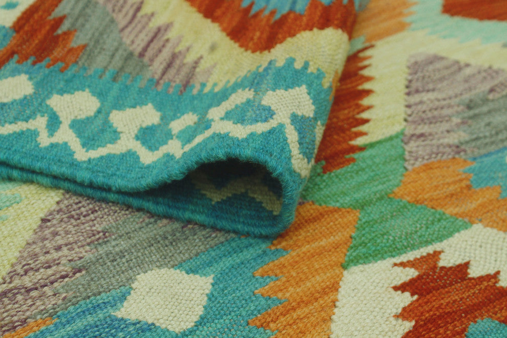 Sangat Kilim Fenhas Light Blue/Orange Runner, 2'6x7'10