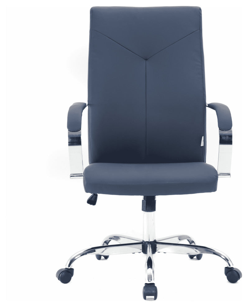 LeisureMod Sonora High-Back Adjustable Leather Conference Chair, Navy Blue