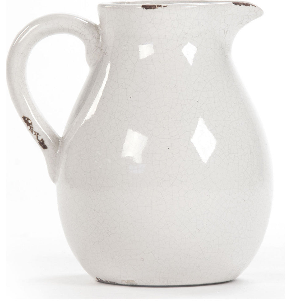 Distressed Crackle Pitcher - Distressed Crackle White, Large