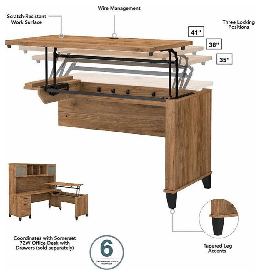Somerset 3 Position Sit to Stand L Shaped Desk in Fresh Walnut - Engineered Wood
