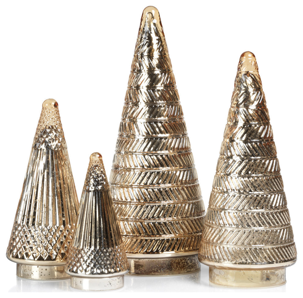 Stella 17" Tall Antique Glass LED Tabletop Holiday Tree, Gold