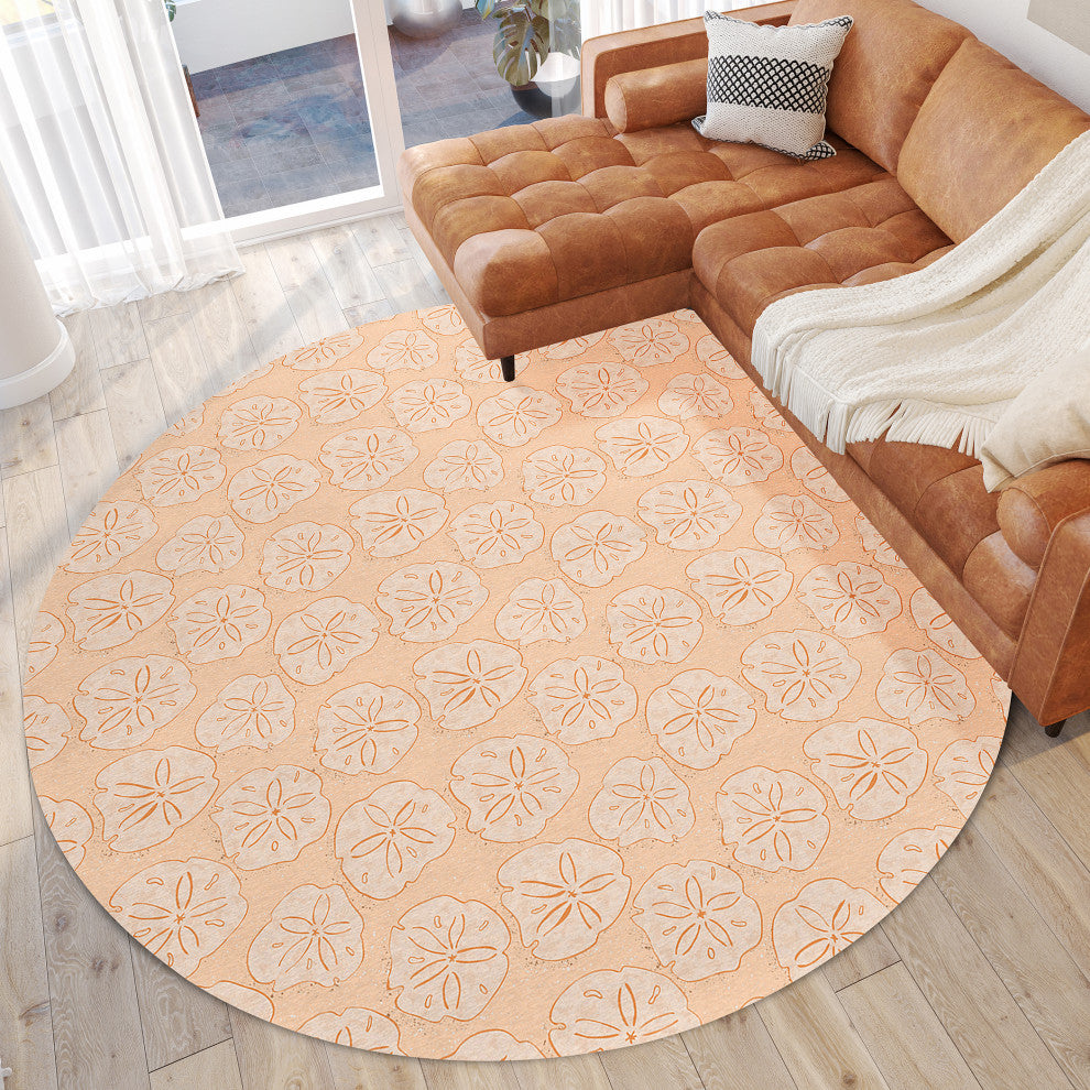 Indoor/Outdoor Seabreeze SZ10 Peach Machine Washable 8' x 8' Round Rug
