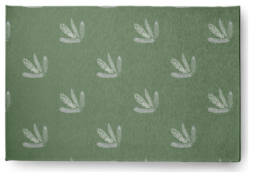 Feather Pattern Spring Chenille Rug, Muted Green, 2'x3'