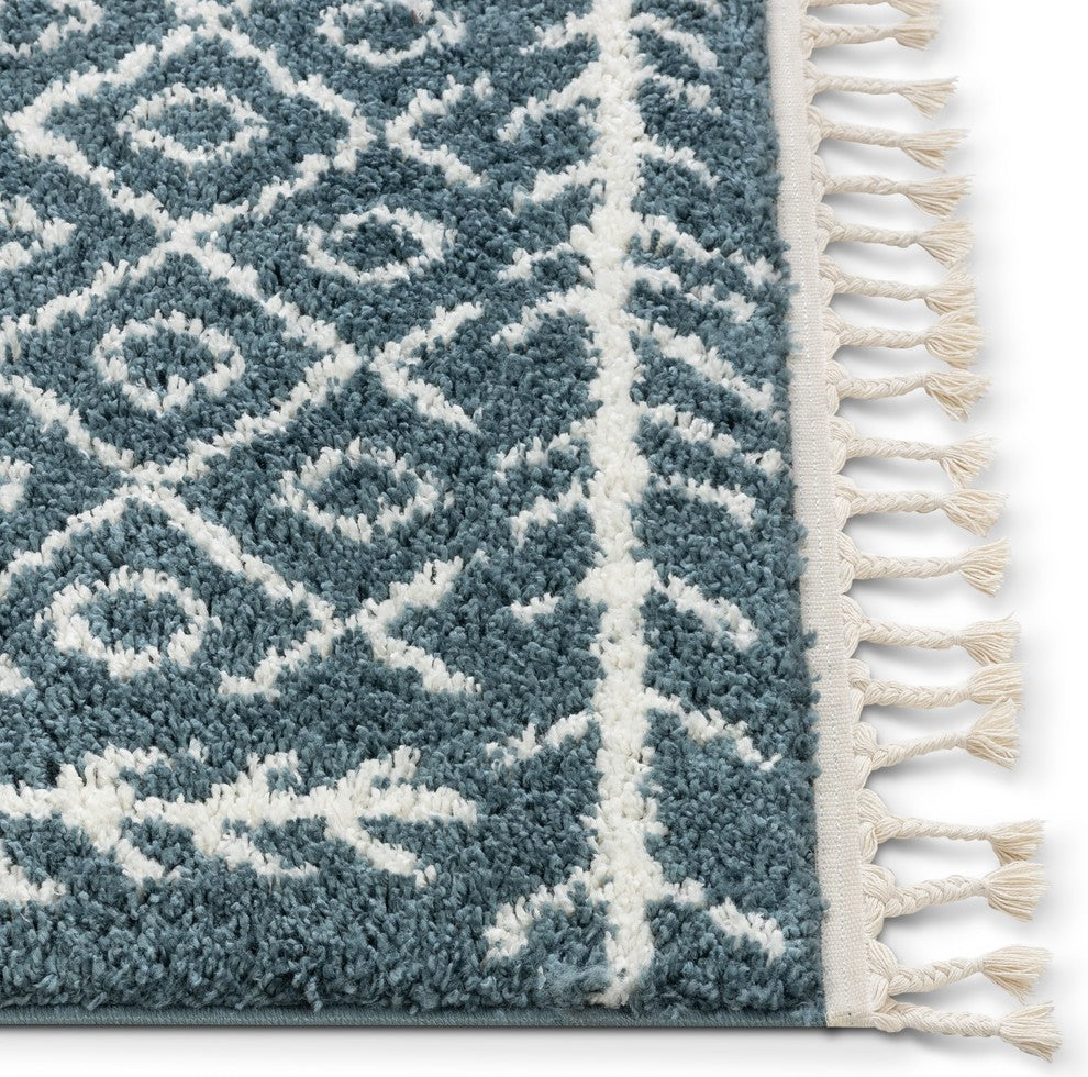 Well Woven Cabana Tribal Geometric Shag Agata 5'3"x7'3" Light Blue Area Rug