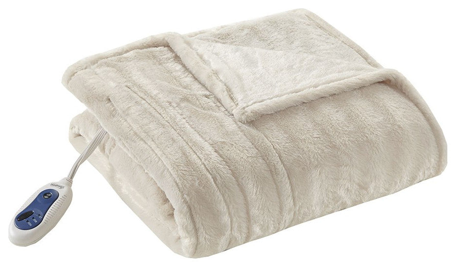 Beautyrest Heated Duke Faux Fur Heated Throw, Ivory