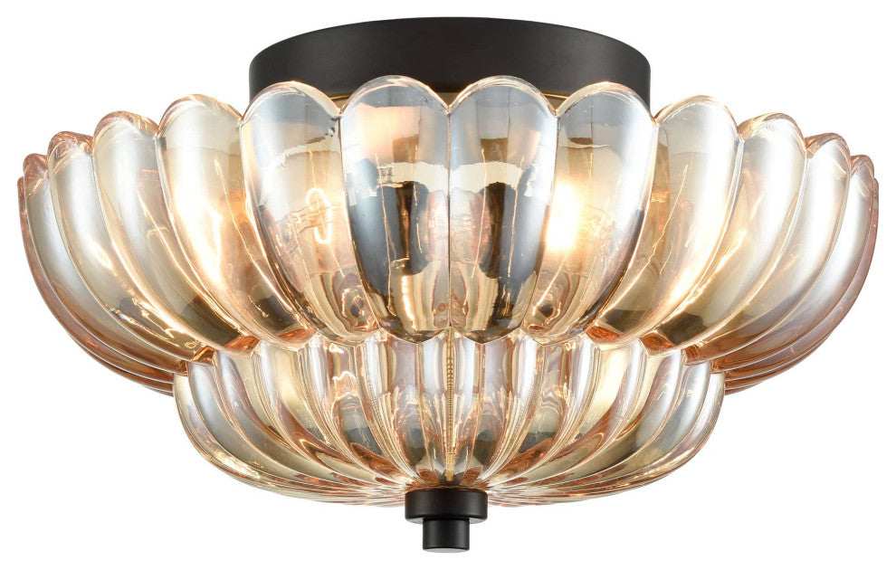 Modern Glass Semi Flush Mount Ceiling Light, Amber Glass