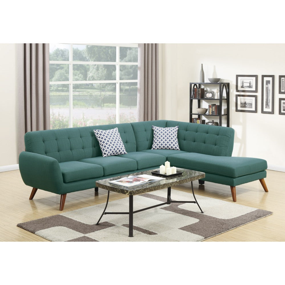 Benzara BM168752 Polyfiber 2 Pieces Sectional With 2 Pillows, Blue